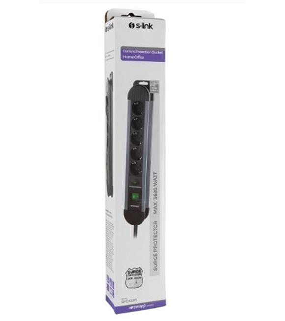 S-link SPGKS05 1.5m 3G1.5mm2 900 Joule 5Li Akım Kor. Gri Priz Çoklayıcı