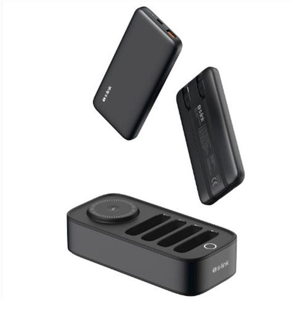 S-link IP-DS40 4 Adet 10000mAH Powerbank li  15W Kablosuz Şarj Siyah Taşınabilir Şarj İstasyonu