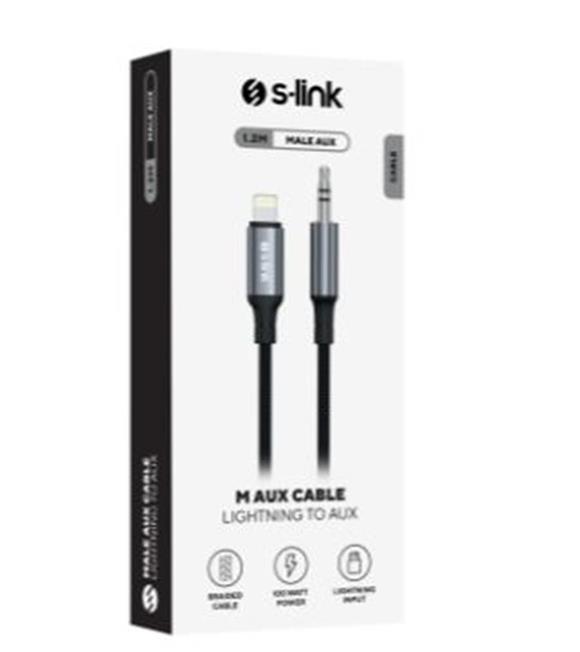 S-link Armor ML-01 1.2m Lightning to M AUX Örgülü Metal Başlıklı Siyah Ses Kablosu