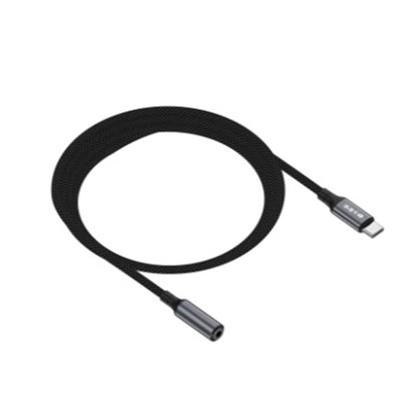 S-link Armor FC-01 15cm Type-C to F AUX Örgülü Metal Başlıklı Siyah Ses Kablosu