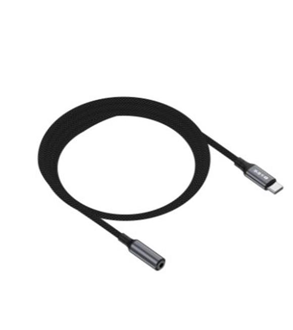 S-link Armor FC-01 15cm Type-C to F AUX Örgülü Metal Başlıklı Siyah Ses Kablosu
