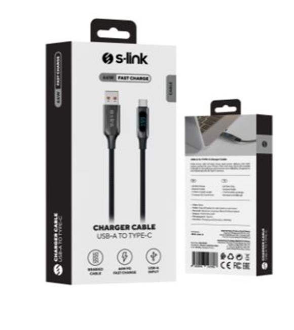 S-link Armor LED UC-066 66W 1m USB to Type-C PD Örgülü LED Başlıklı Siyah Hızlı Şarj Kablosu
