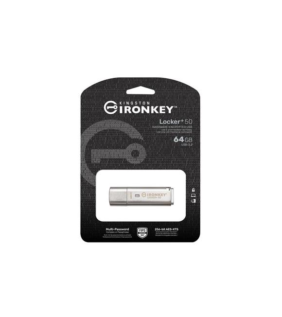 Kingston IKLP50-64GB 64GB IronKey Locker Plus 50 AES-256 FIPS 197 USBtoCloud Flash Bellek USB Bellekler
