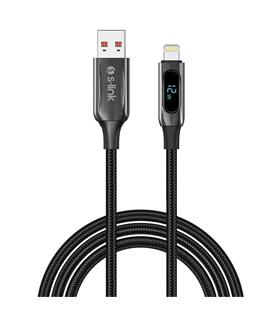 S-link Armor LED UL-012 12W 1m USB to Lightning PD Örgülü LED Başlıklı Siyah Hızlı Şarj Kablosu