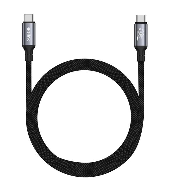 S-link Armor DCC-01 240W 1.2m Type-C to Type-C Örgülü Metal 8K 60HZ Siyah Data ve Hızlı Şarj Kablosu