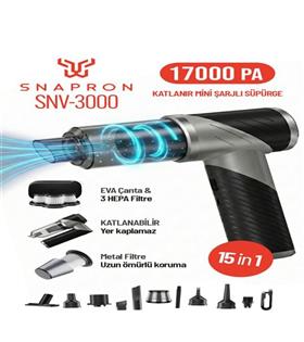 Snapron SNV-3000 17000PA 2000Mah 15in1 Güçlü Vakum Ve Üflemeli Şarjlı Katlanabilir Araç Süpürgesi