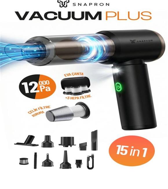 Snapron SNV-3002 12000PA 2000Mah 9in1 Güçlü Vakum Ve Üflemeli Şarjlı Katlanabilir Araç Süpürgesi