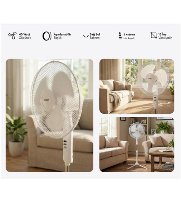 Everest FAN10 EcoWind Beyaz Metal Yıldız Ayak 3 Bıçaklı Vantilatör- Pervanesi 16" Maks 45W 3 Kademe_1