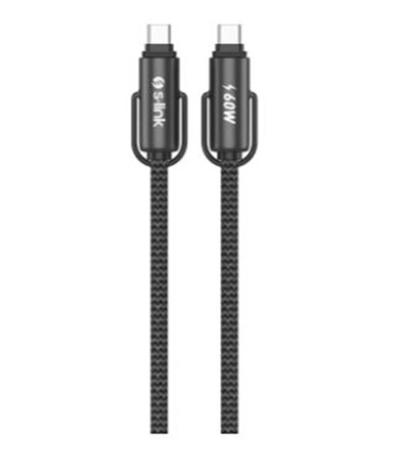 S-link Armor Boyun Askılı AC-01 60W 1.2m Type-C to Type-C  Örgülü Metal Başlıklı Siyah Şarj Kablosu