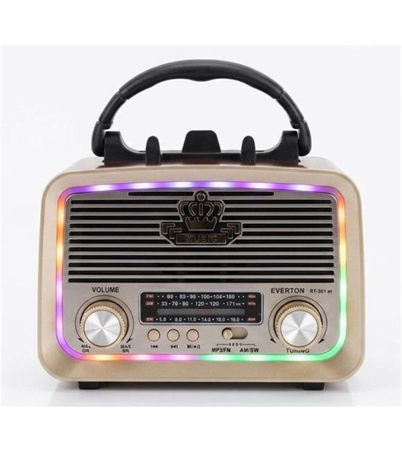 Everton RT-301.m  Bluetooth-USB-SD-FM Şarjlı,Solarlı,Ledli, Nostaljik Radyo El Fenerl Radyo