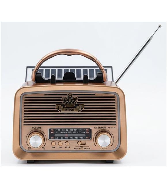 Everton RT-301.m  Bluetooth-USB-SD-FM Şarjlı,Solarlı,Ledli, Nostaljik Radyo El Fenerl Radyo
