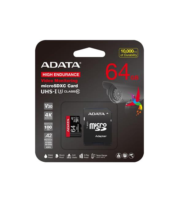Adata 64 GB High Endurance microSDXC 4K U3 V30 A2 Hafıza Kartı
