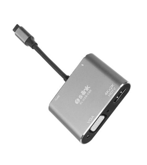 S-link SL-USB-C85 4 in 1 Type C to, PD+HDMI+VGA+USB3.0 Çevirici Hub Adaptör