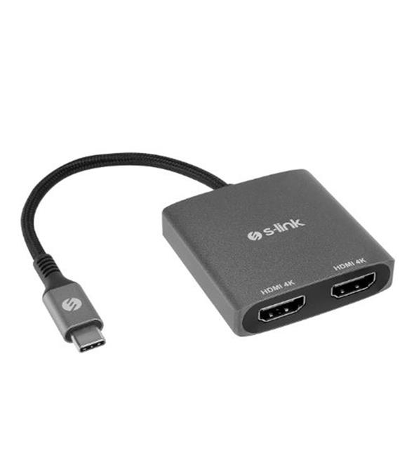 S-link SWV-USBC026 4K@30Hz Gri Metal Type-C to 2 port HDMI Adaptör