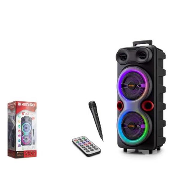 KIMISO QS84 Bluetooth Hoparlör FM Radyo 2x8 İnç TWS USB TF AUX RGB Mikrofonlu Kumandalı - Siyah Kategori Dışı