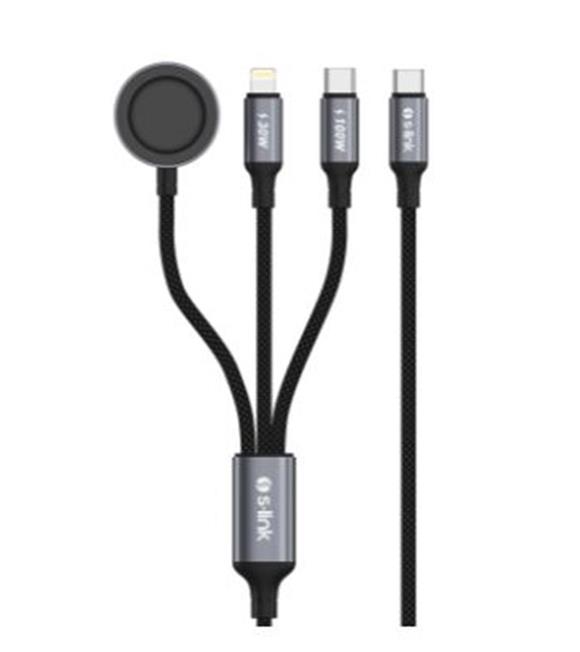 S-link Armor CLW-01 100W 1.2m Type-C to Type-C Lightning  Siyah Hızlı Şarj Kablosu