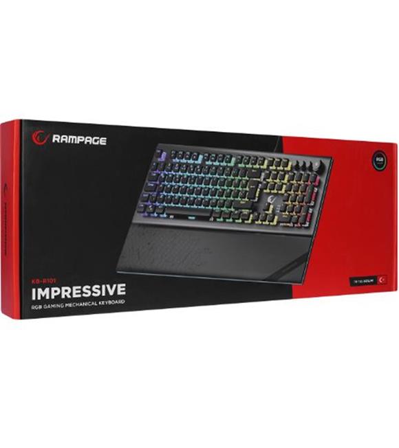 Rampage KB-R101 IMPRESSIVE Gri-Siyah USB RGB Aydınlatmalı İnce Tasarım Red Switch Oyuncu Klavyesi