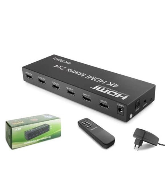 HADRON HDX1388 HDMI Switch + Splitter Matrix 4K 60 Hz 2 In 4 Out - Siyah