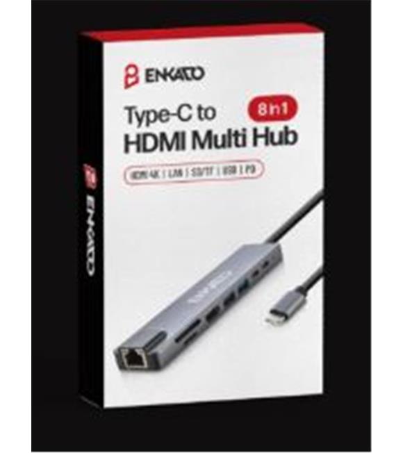 ENKADO EKD-TP42 TYPE-C TO TO HDMI 8İN 2PD+2 USB 2,0 +HDMI 4K +SD-TF+ETHERNET 100MBS