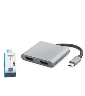 HADRON HDX7875 Type-C to 2x HDMI Dişi Görüntü Dönüştürücü 4K 30 Hz - Gri