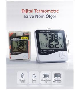Real Özs HTC-1 Dijital Saat -Alarm - Termometre- Isı Ve Nem Ölçer