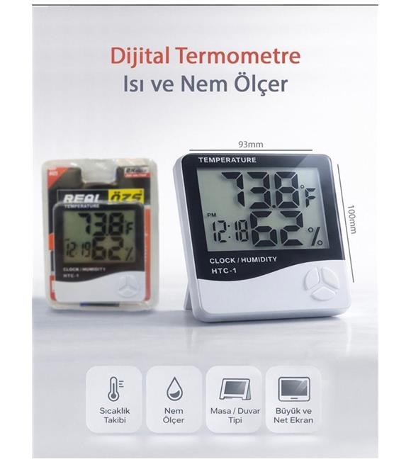 Real Özs HTC-1 Dijital Saat -Alarm - Termometre- Isı Ve Nem Ölçer