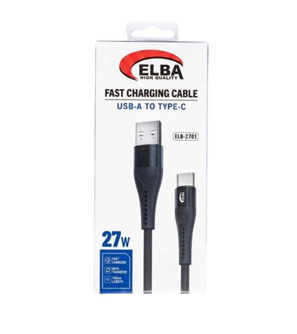 Elba ELB-2701 27w Usb-a To Type-c 1mt Siyah Örgülü Şarj Kablosu 480Mps Hızlı Şarj Cep Telefonu Aksesuarları