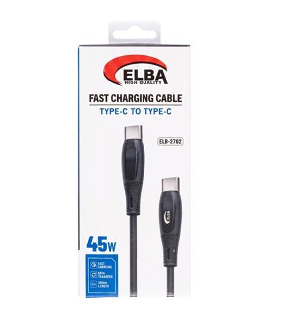 Elba ELB-2702 45w Type-c To Type-c 1mt Siyah Silikon Şarj Kablosu 480Mps  Hızlı Şarj