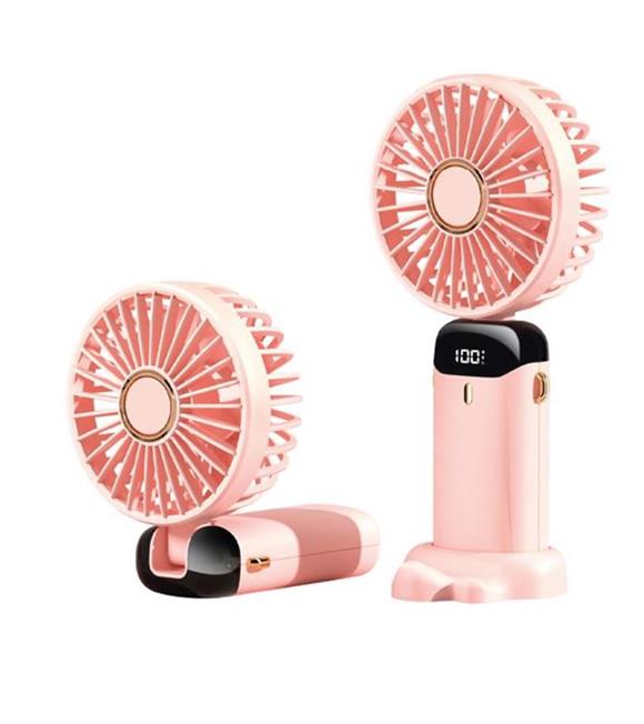 Feny FN-F30 Pembe Kademeli Ultra Sessiz Led Göstergeli Katlanabilir Şarjlı 1200Mah Mini El Fanı
