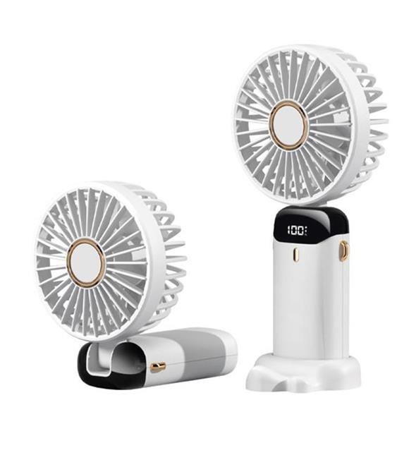 Feny FN-F30 Beyaz Kademeli Ultra Sessiz Led Göstergeli Katlanabilir Şarjlı 1200Mah Mini El Fanı