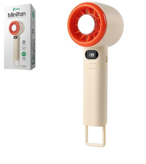 Feny FN-F40 Krem-Turuncu Kademeli Ultra Sessiz Led Göstergeli Şarjlı 1800Mah Turbo Mini El Fanı