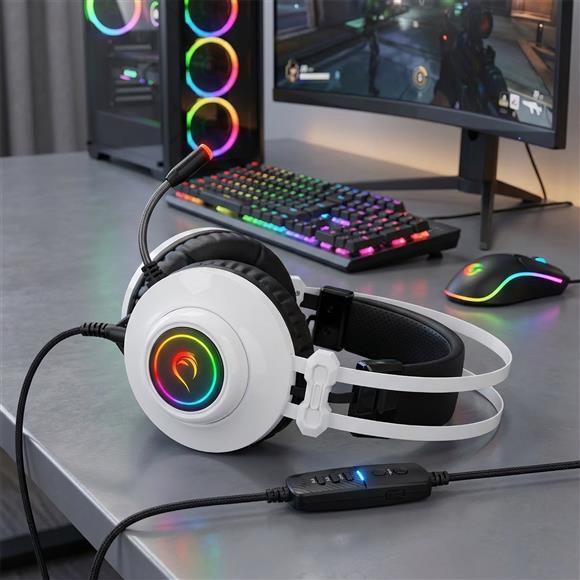 Rampage RM-K1 PULSAR Beyaz Usb 7.1 Surround+Titreşim RGB Gaming Oyuncu Mikrofonlu Kulaklık