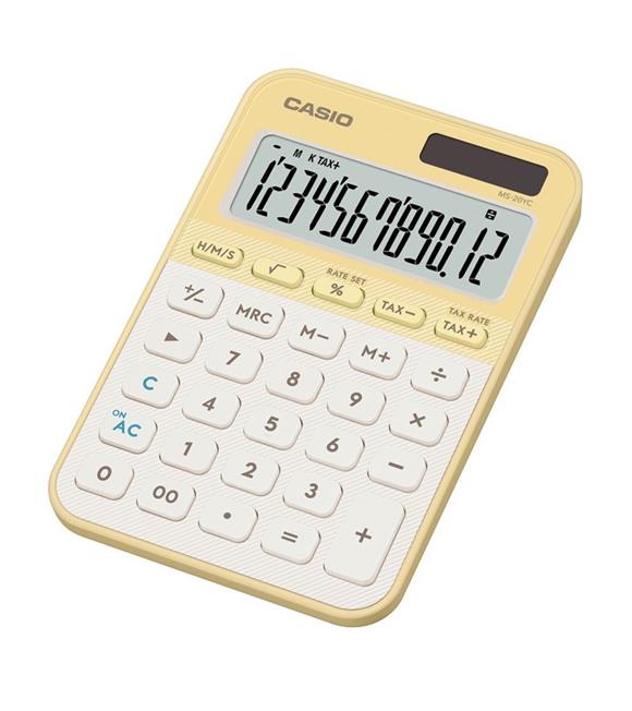 Casio MS-20YC-LY 12 Hane Pastel  Sarı Krem Masa Üstü Hesap Makinesi