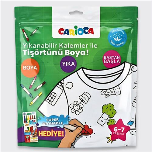 Carioca Boyanabilir Tişört-Keçeli Kalem 6-7 Yaş Ln-80008 Okula Dönüş Kampanyası Boya Gereçleri