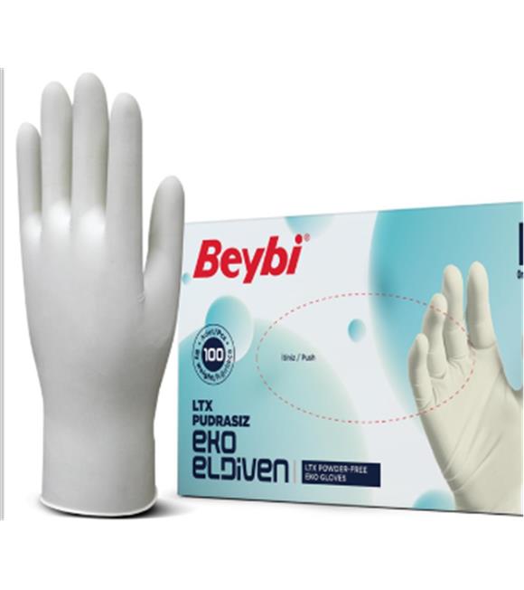 Beybi Lateks Pudrasız Eko (L) Large Beden Muayene Eldiven 100lü Paket Eldivenler
