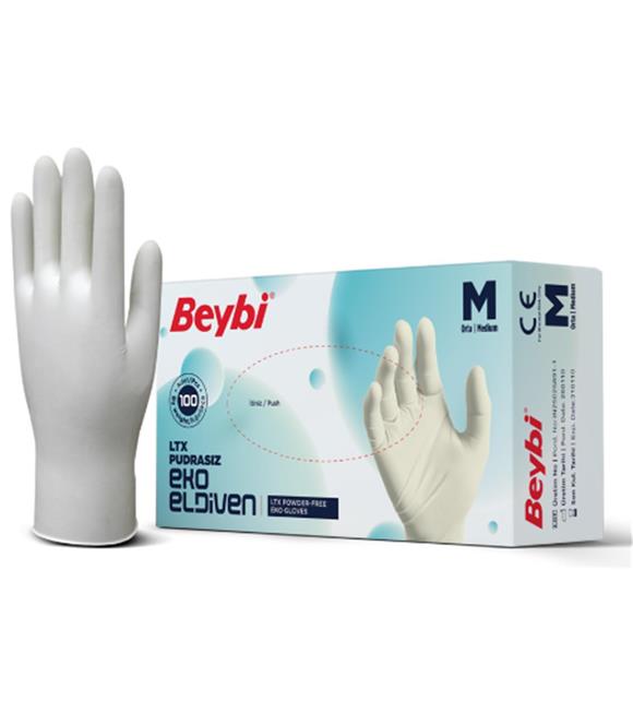 Beybi Lateks Pudrasız Eko (M) Medium Beden Muayene Eldiven 100lü Paket Eldivenler
