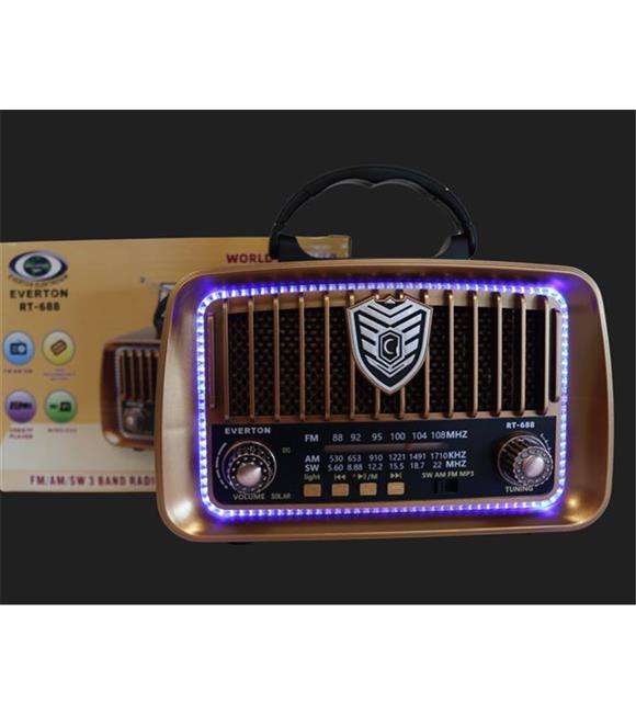 Everton RT-688 Bluetooth Usb-Micro Sd Solarlı Saatli Nostaljik Radyo Bluetooth Hoparlör