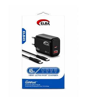 Elba ELB45 45W Siyah Ev Şarj Kafa+ Type- C To Type-C Kablo ( GANFAST Teknoloji Şarj Aleti ) Adaptörler