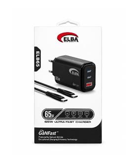 Elba ELB65 65W Siyah Ev Şarj Kafa + Type- C To Type-C Kablo ( GANFAST Teknoloji )Şarj Aleti Adaptörler