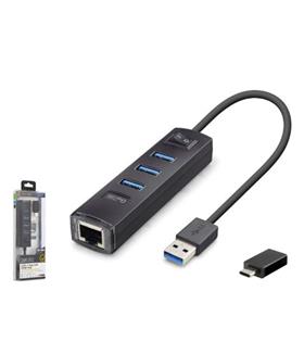 İetop iETOP RJ4503 USB Type-C 3.2 Gen1 Combo Anahtarlı Hub Gigabit LAN 4 Port 5 Gbps Siyah Çevirici Ve Konnektörler