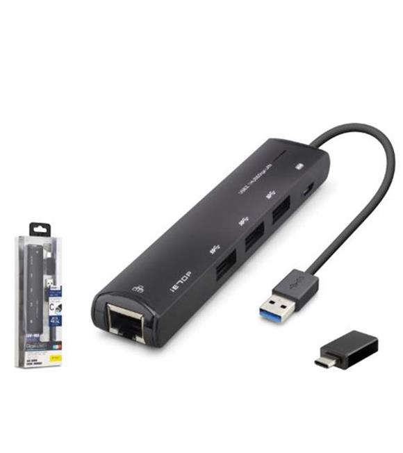 İetop iETOP HDX7897 USB Type-C 3.2 Gen1 Combo Hub Gigabit LAN 4 Port 5 Gbps Siyah Çevirici ve Konnektörler