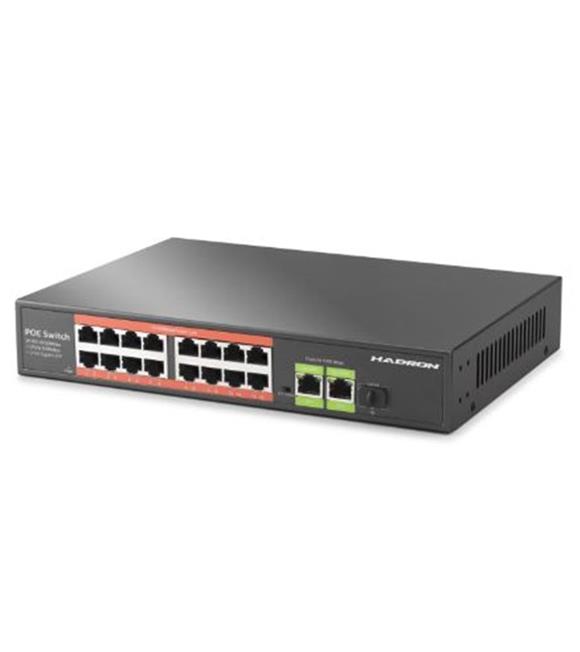 HADRON HDX1442 AI PoE Switch 16 Port 2 Uplink 1 SFP Gigabit 210W Siyah