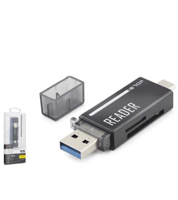 İetop iETOP TC306AC USB Type-C 3.2 Gen1 Kart Okuyucu SD MicroSD 5 Gbps Siyah Kart Okuyucular
