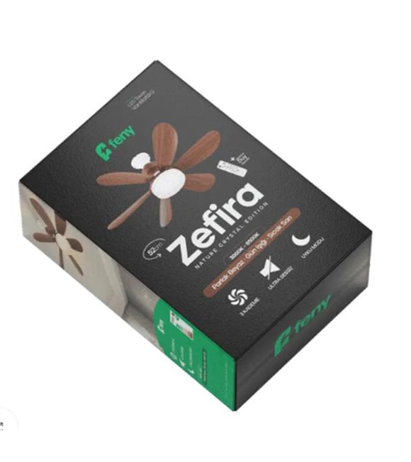 Feny Fn-F84 Zefira 3 Kademe Ahşap Renk Ultra Sessiz 3000k-6500K Kristal Led Tavan Vantilatör Kumanda Vantilatörler