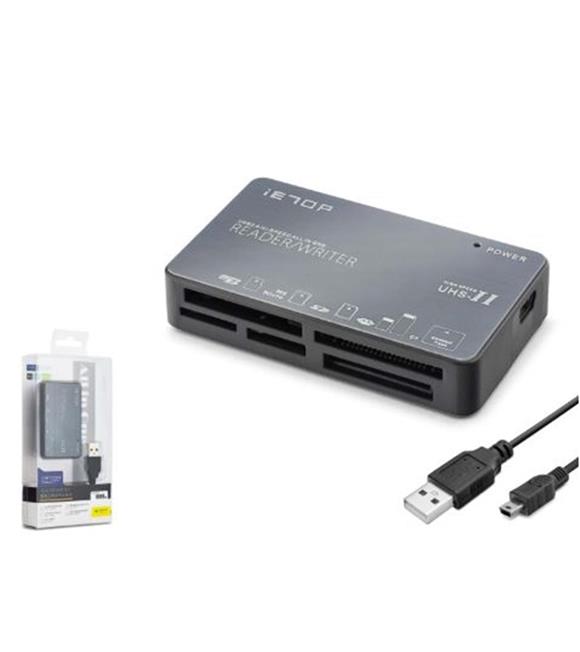 İetop iETOP C208 USB All in One Kart Okuyucu CF SD MicroSD MS UHS-II 480 Mbps Alüminyum Gri Kart Okuyucular