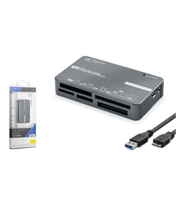 İetop iETOP C308 USB 3.2 Gen1 All in One Kart Okuyucu CF SD MicroSD MS XD 5 Gbps Siyah Kart Okuyucular