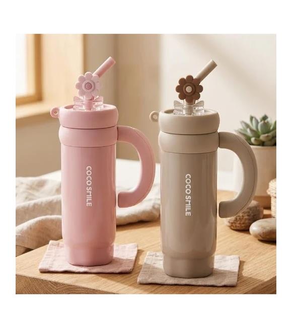 Vagonlife Cocosmile CS-8826 950ml Pipetli Bej Rengi Çelik Termos Mataralar