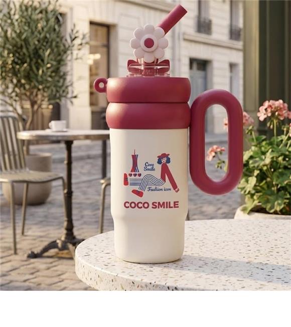 Vagonlife Cocosmile CS-8827 760ml Pipetli Pembe Çelik Termos