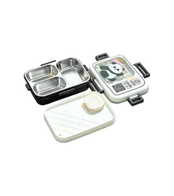 Vagonlife BL10283-3S 820ml Siyah-Beyaz Çelik Beslenme Kutusu Beslenme Çantaları