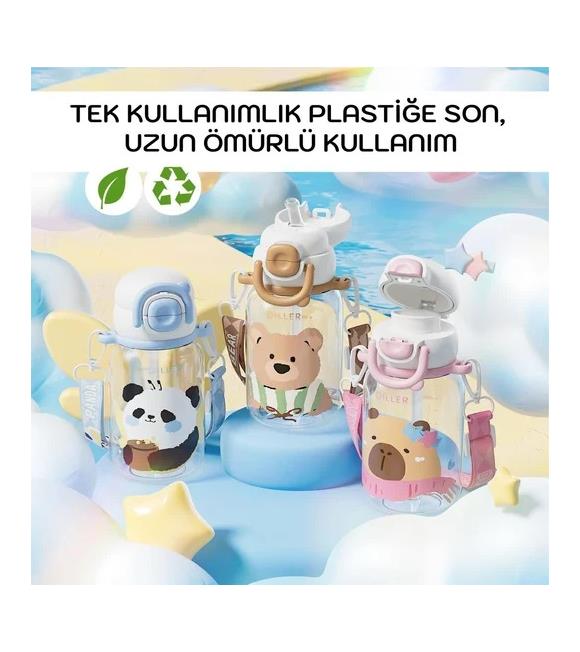 Vagonlife Diller D2582 650ml Çift Kullanım Pipetli Askılı Kahverengi Tritan Matara Mataralar